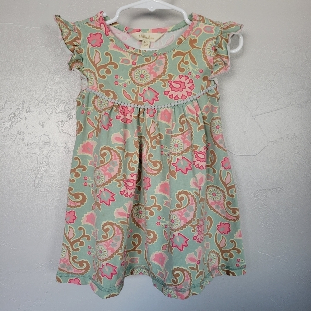 Matilda Jane Girl Sz 2 Paisley Dress Short Sleeve Growing Season Pearl Pink Sage